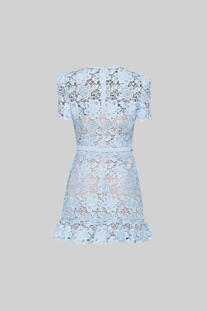 EMBROIDERED FLORAL LACE DRESS - BLUE