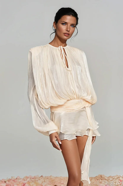 Celeste Balloon Sleeve Ruch Ruffle Mini Dress